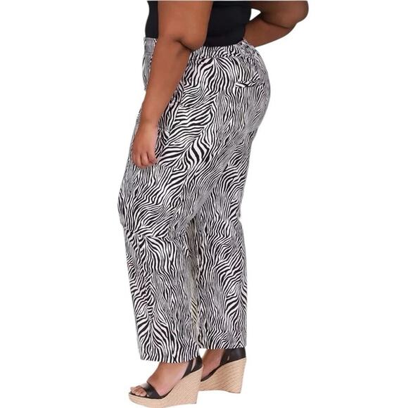 Michael Kors Womens Linen Blend Cargo Pants Plus Size 2X Zebra Print Casual - Picture 4 of 16